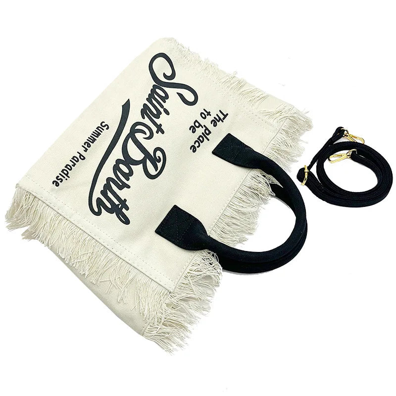 Borsa a mano Saint Barth 2025, casual da spiaggia, con nappa, grande capacità, in tela bianca, piccola tote bag