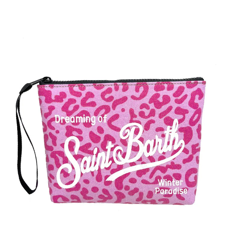 Borsa a mano SAINT BARTH autunno e inverno nuova da donna pochette in tela con stampa leopardata