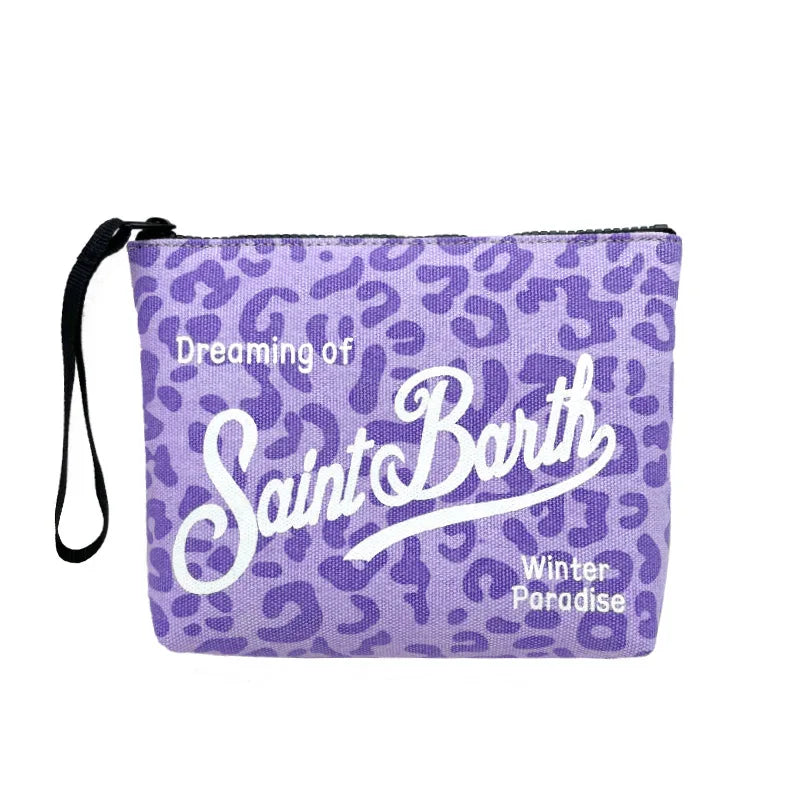 Borsa a mano SAINT BARTH autunno e inverno nuova da donna pochette in tela con stampa leopardata