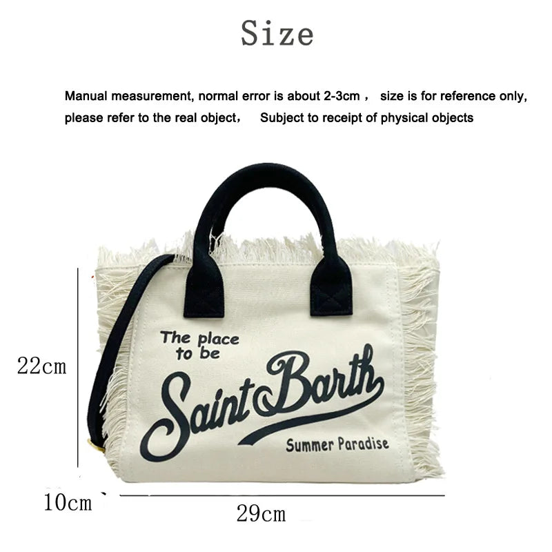 Borsa a mano Saint Barth 2025, casual da spiaggia, con nappa, grande capacità, in tela bianca, piccola tote bag
