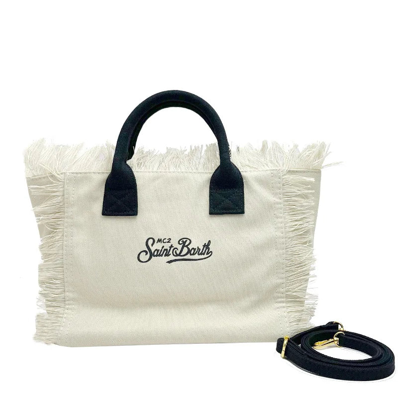 Borsa a mano Saint Barth 2025, casual da spiaggia, con nappa, grande capacità, in tela bianca, piccola tote bag