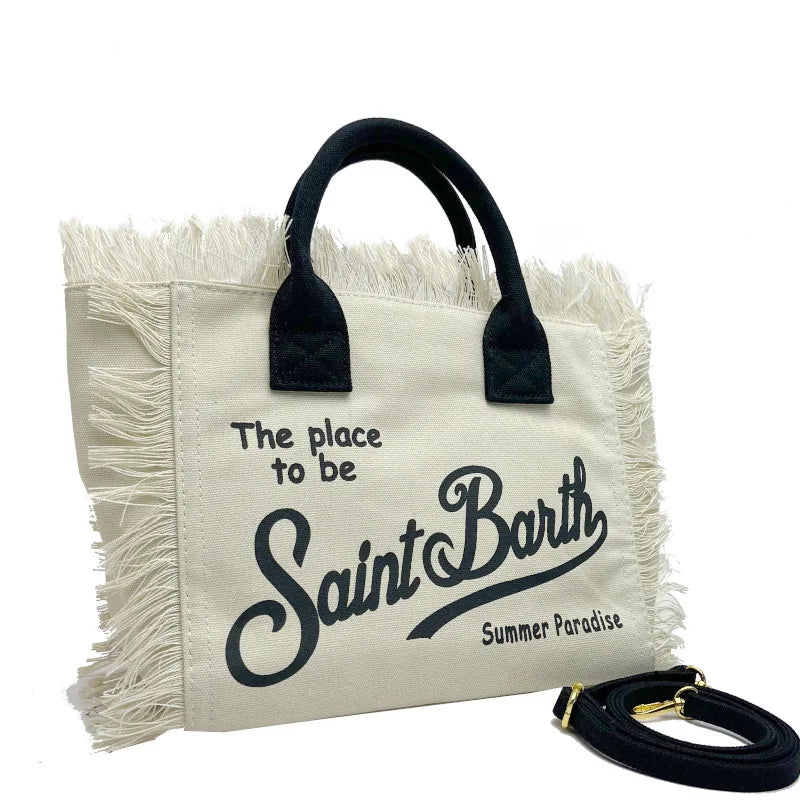 Borsa a mano Saint Barth 2025, casual da spiaggia, con nappa, grande capacità, in tela bianca, piccola tote bag