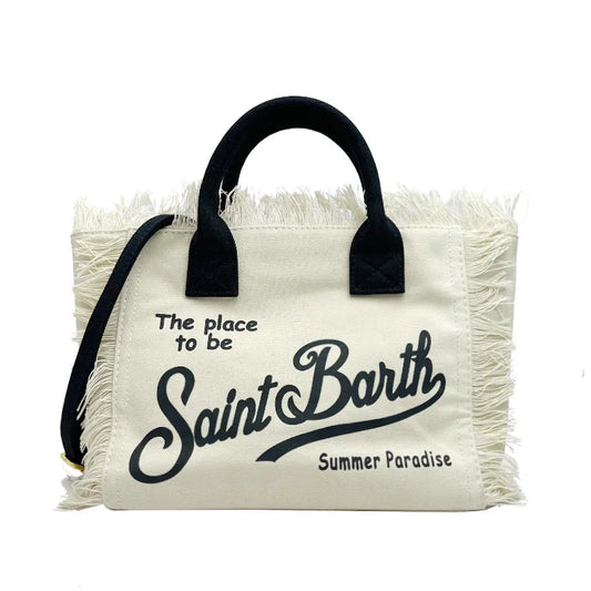 Borsa a mano Saint Barth 2025, casual da spiaggia, con nappa, grande capacità, in tela bianca, piccola tote bag
