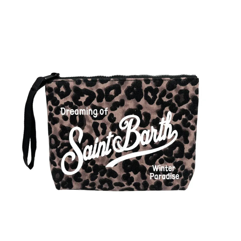 Borsa a mano SAINT BARTH autunno e inverno nuova da donna pochette in tela con stampa leopardata